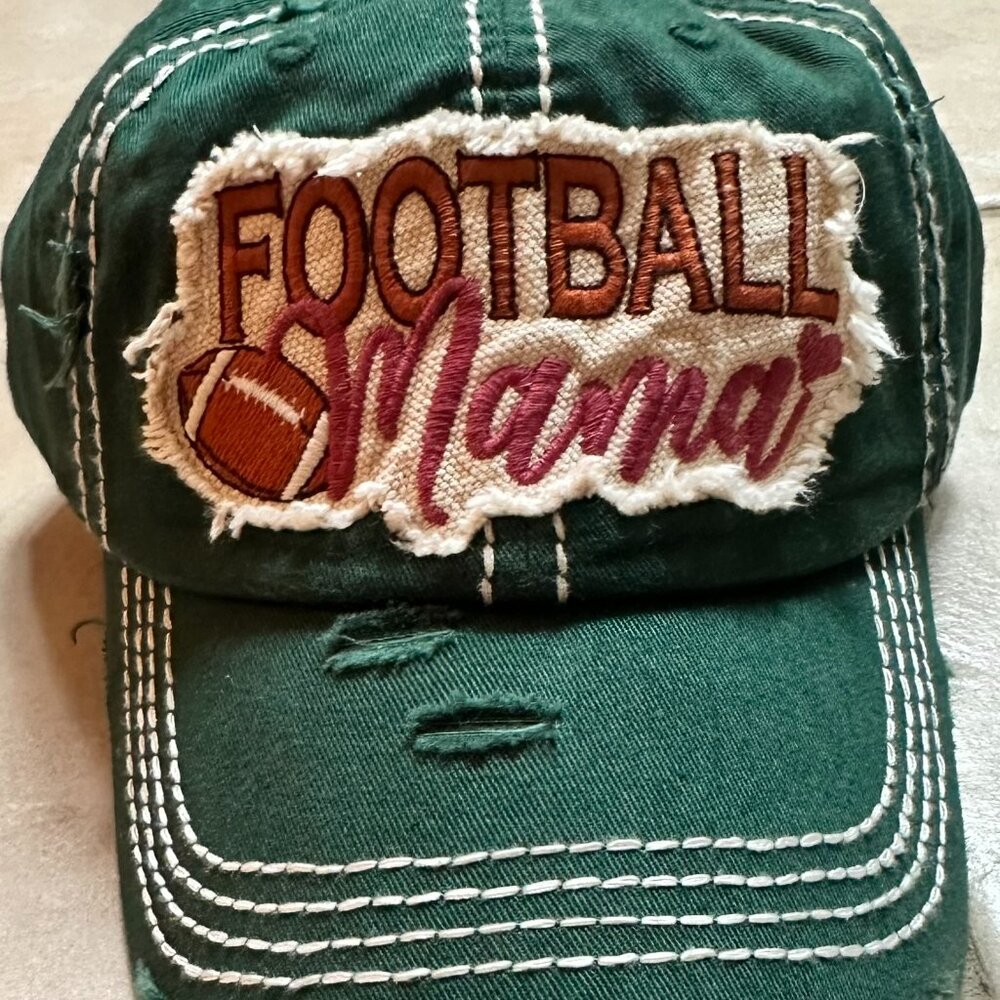 NWT KBETHOS Distressed Green Football Mama Baseball Cap adjustable closure